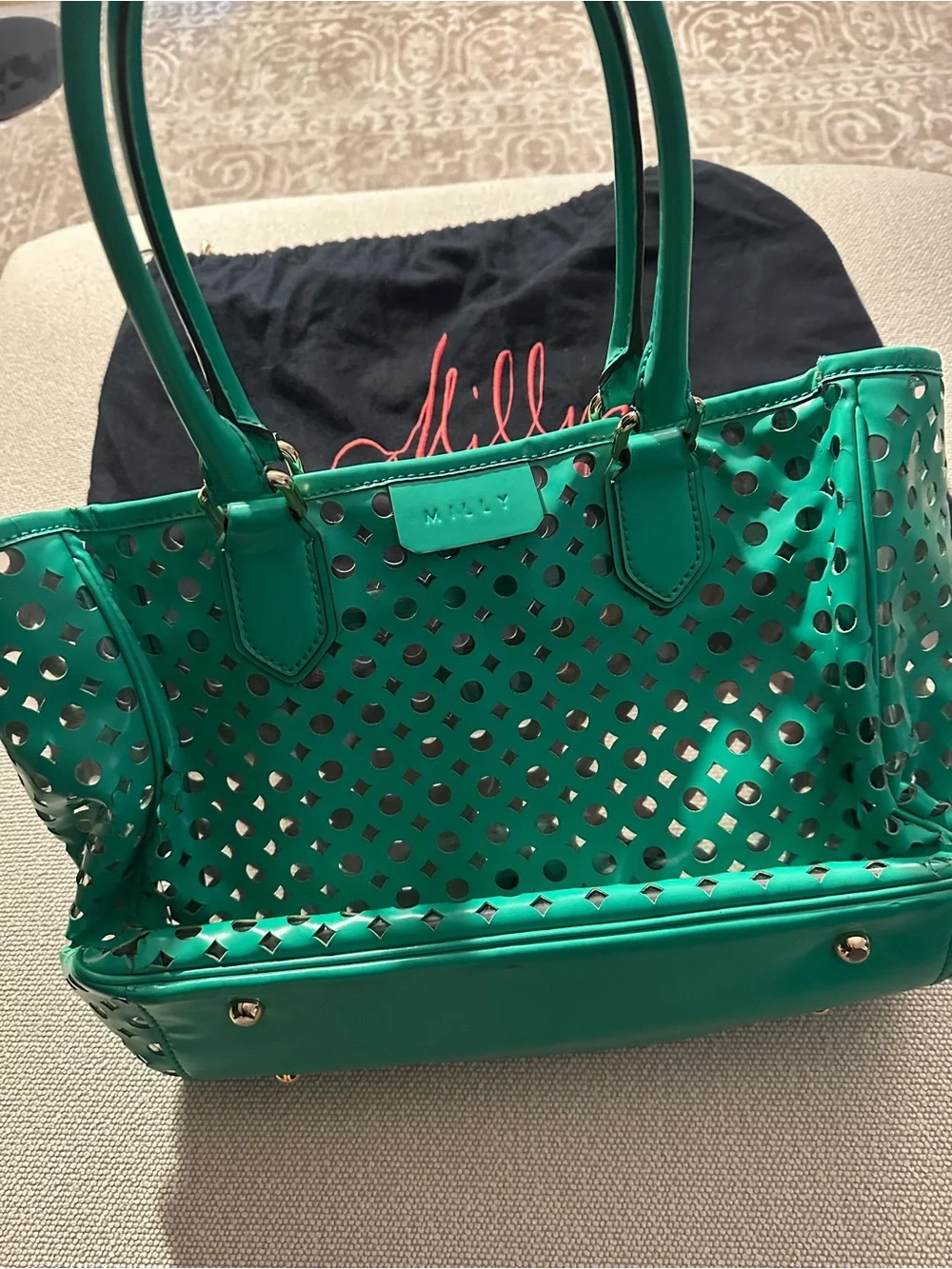 Milly Emerald Green Laser-Cut Tote